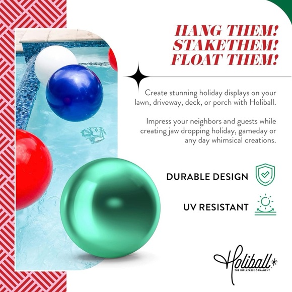 NIB - Holiball Inflatable Holiday Ornament - Indoor/Outdoor- 30" Light Blue - Picture 7 of 11